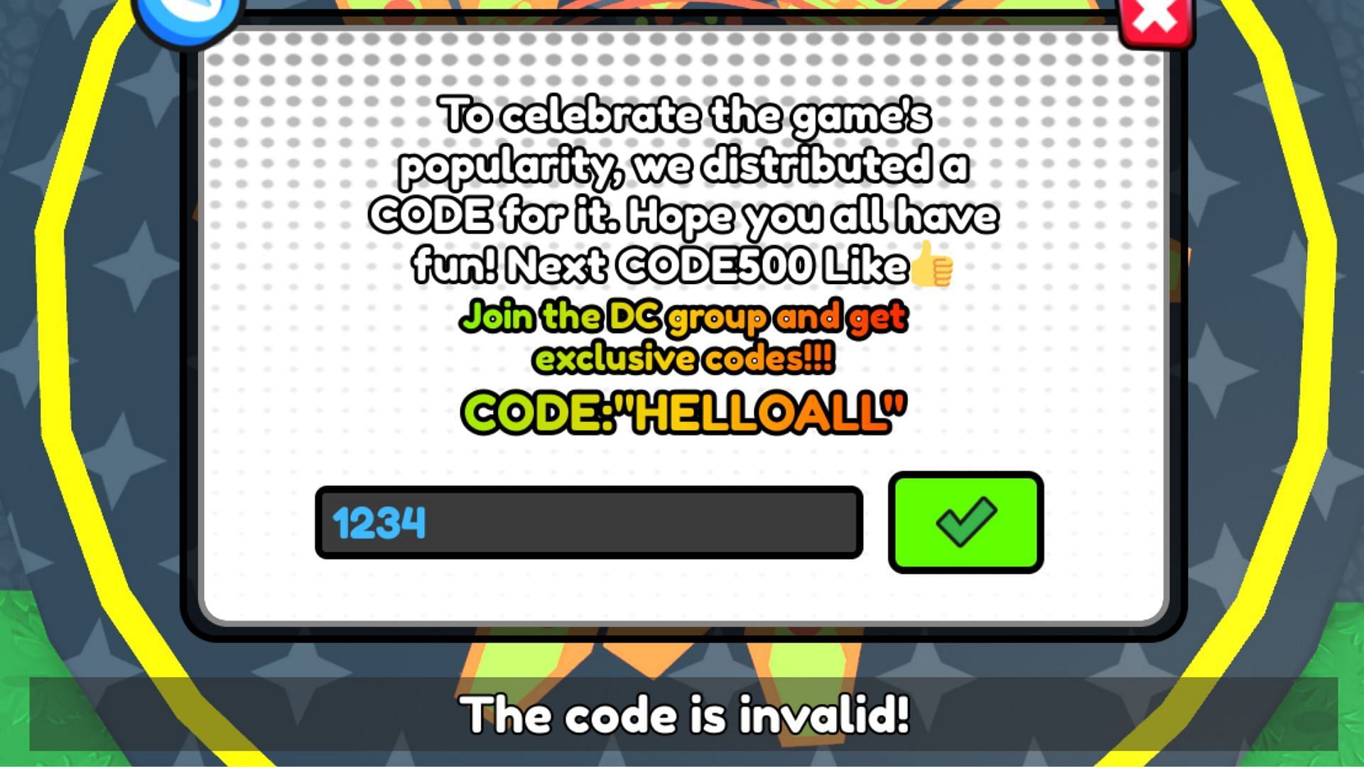 Reborn as a Good Goblin invalid code issue (Image via Roblox)